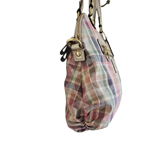 Coach daisy madras Satchel gold metallic trim detachable canvas strap multicolor - Picture 4 of 8